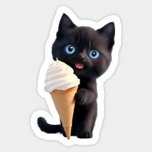 Cute Kitten's Ice Cream Delight Sticker